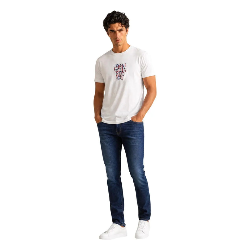 Armani Exchange men white cotton t shirt with a colorful graphic print on the chest