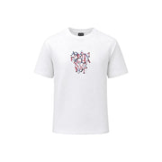 Armani exchange men white cotton t shirt with colorful layered graphic print and admin exchange 199 text in red and blue