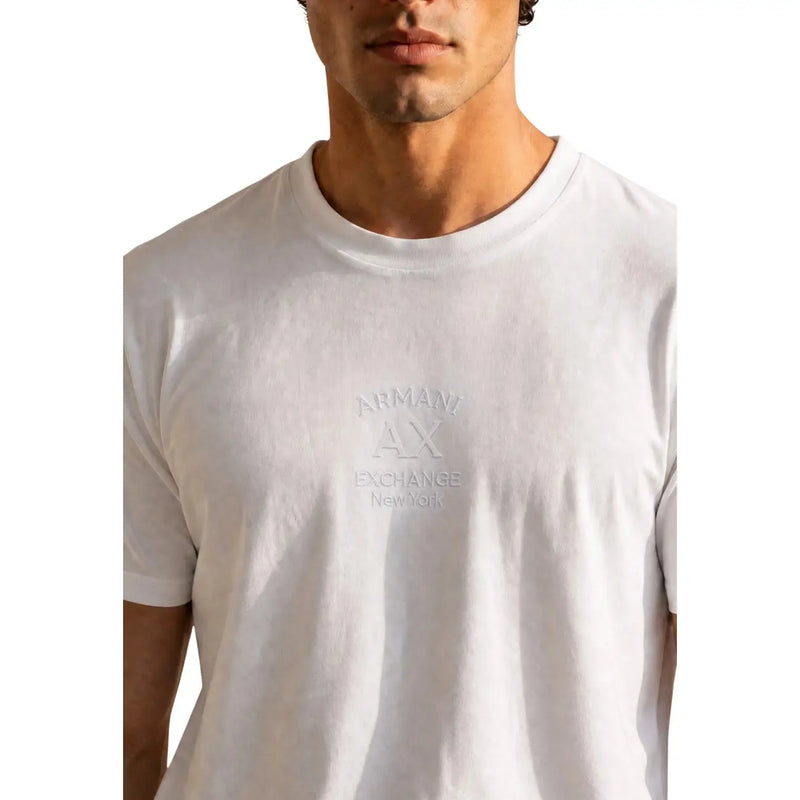 Armani Exchange men white cotton t shirt featuring a subtle embroidered logo on the front side
