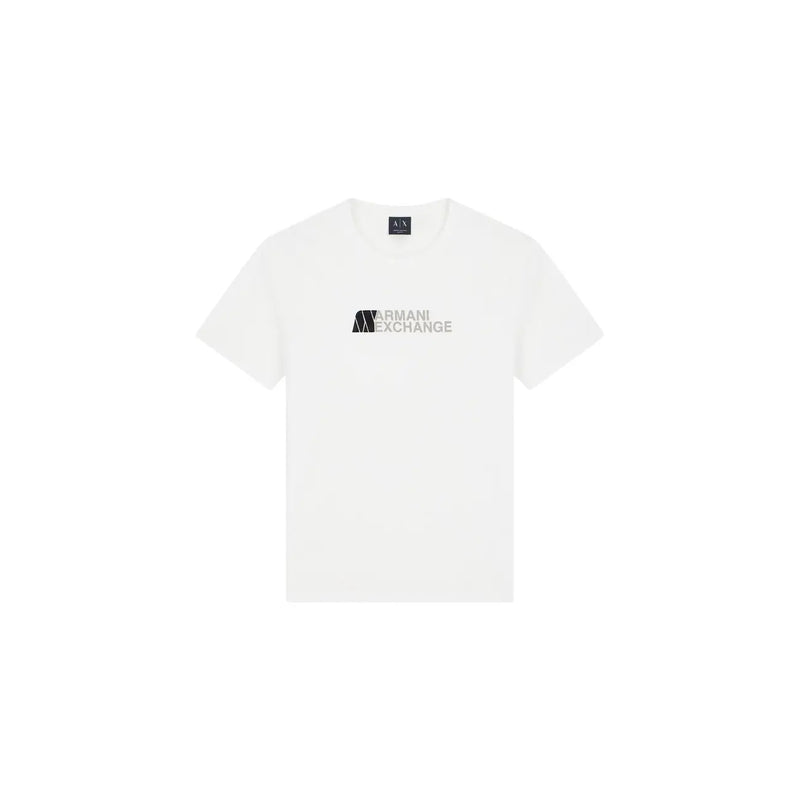 Armani Exchange men white cotton t shirt with subtle silver logo on the chest for casual wear
