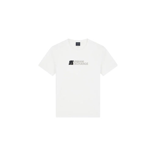 Armani Exchange men white cotton t shirt with subtle silver logo on the chest for casual wear