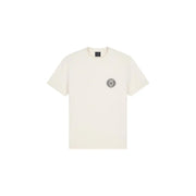Cream-colored Armani Exchange men white cotton t shirt with subtle embroidered logo on the left chest