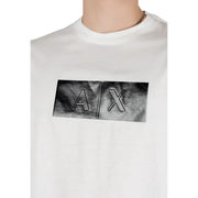 Armani Exchange men white cotton t shirt with a black and gray textured rectangular a/x logo for everyday style