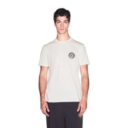 Armani Exchange men white cotton t shirt cream color with subtle embroidered circular logo on left chest