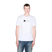 Armani Exchange men white cotton t shirt with a subtle black and silver logo on the chest