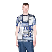 Armani Exchange men white cotton t shirt featuring blue and white graphic print with Armani Exchange branding