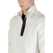 Armani Exchange men white long fall winter sweatshirt half-zip pullover with black zipper pull and contrasting trim