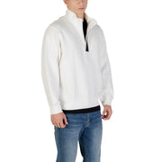Men’s white long fall winter sweatshirt with black zipper and stand-up collar by Armani Exchange