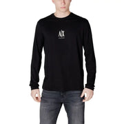 Men’s black long-sleeved crew-neck T-shirt with white graphic logo on chest