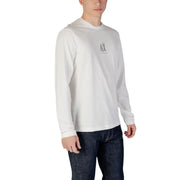 Armani Exchange men white long-sleeved cotton t shirt with printed round neck and minimalist chest logo