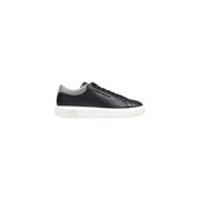 Armani Exchange men white sporty polyester sneakers with black leather low top and silver textured heel tab