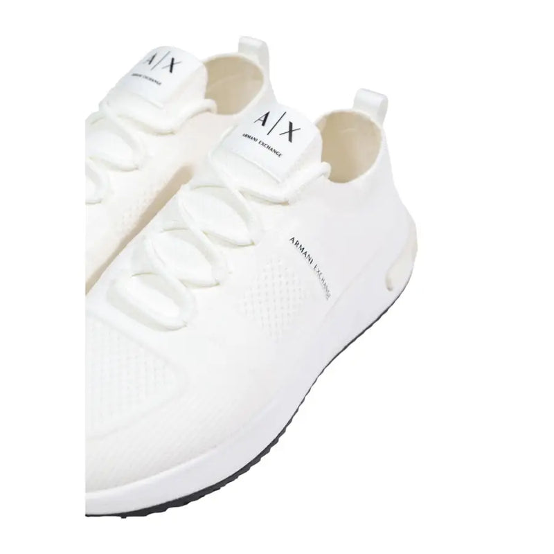 Armani Exchange men white sporty polyester sneakers with sleek breathable mesh upper and subtle black branding details