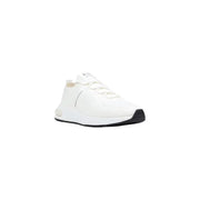 Armani Exchange men white sporty polyester sneaker with black rubber sole and subtle side branding