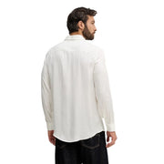 Armani Exchange men shirt crisp white long-sleeved button-down with subtle vertical pleats in cotton blend