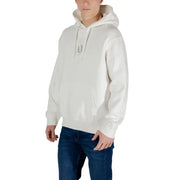 Armani Exchange men’s beige cotton hooded sweatshirt with subtle embroidered logo on the chest