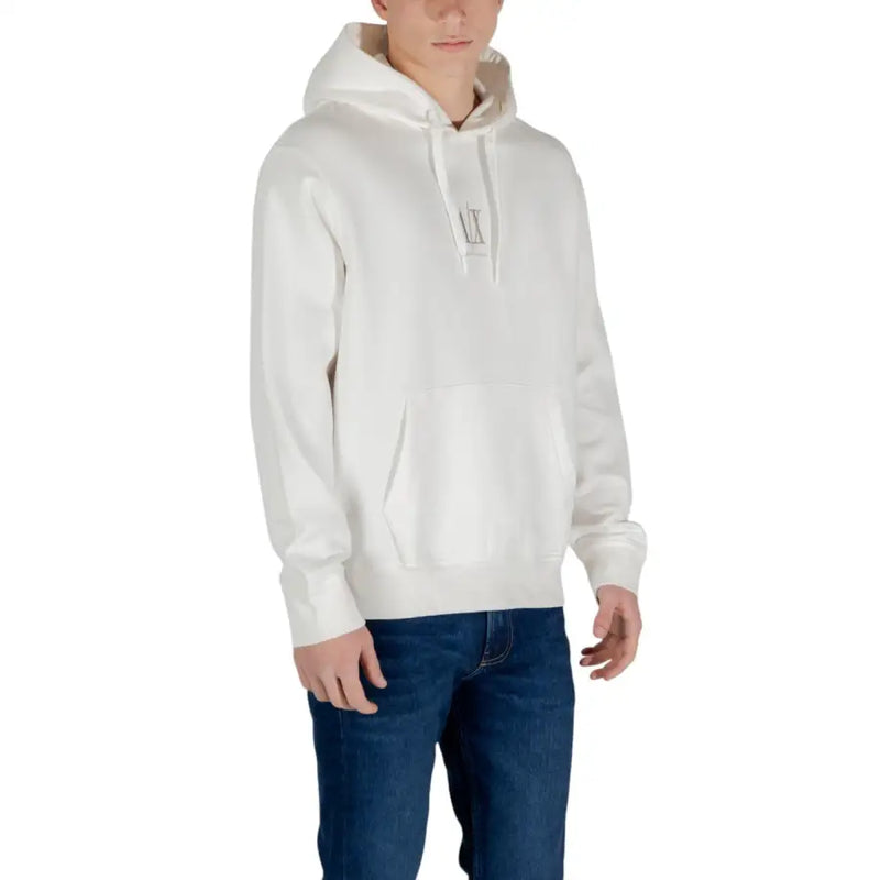 Armani Exchange men’s beige cotton hoodie with subtle chest logo and matching drawstrings for casual wear
