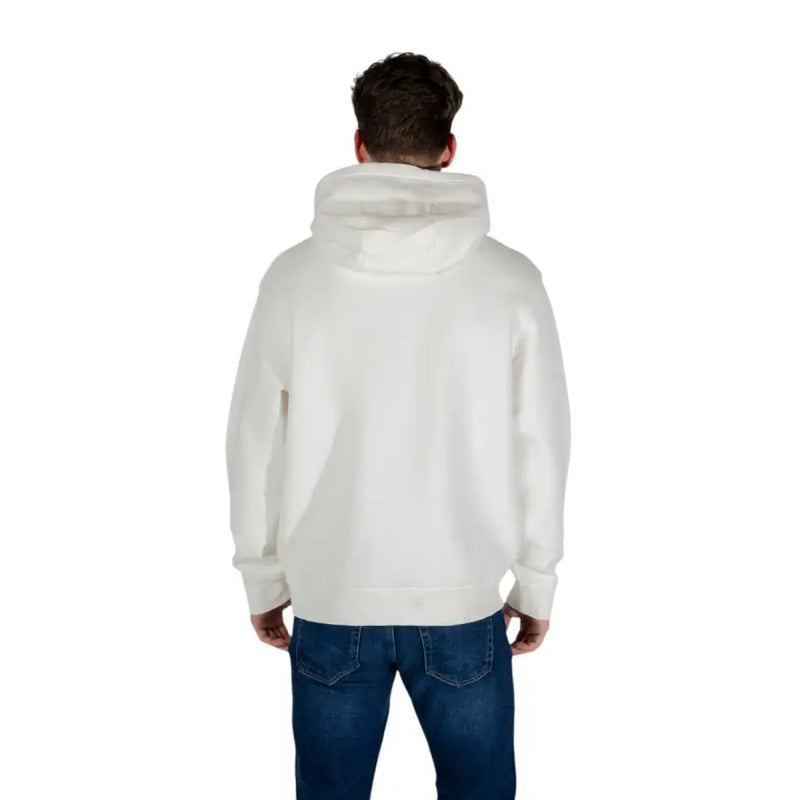 Armani Exchange men’s beige hooded sweatshirt with relaxed fit ribbed cuffs in soft off-white material