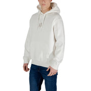 Armani Exchange men’s beige cotton hooded sweatshirt with subtle embroidered logo on the chest