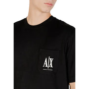 Armani exchange men’s black cotton t-shirt with white a x logo and brand name embroidered on the chest pocket