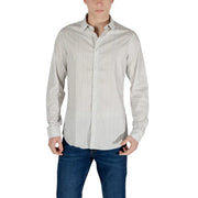 Men’s light grey patterned long-sleeve cotton button-up shirt from Armani Exchange