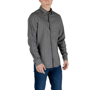 Armani Exchange Schwarzes Herren-Langarmhemd aus Baumwolle mit dezentem dunkelgrauem geometrischem Muster auf der Vorderseite