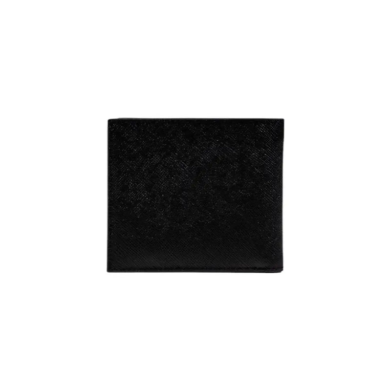 Armani exchange mens black wallet with textured woven pattern for fall winter collection front side view