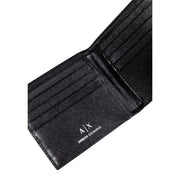 Armani Exchange mens black textured wallet with ax logo, printed leather design for fall winter use