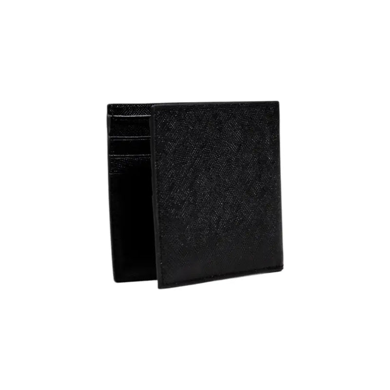 Armani Exchange mens black printed wallet with textured grainy leather surface and visible card slots for fall winter