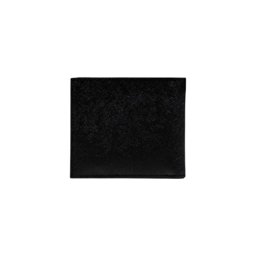 Armani exchange mens black wallet with textured woven pattern for fall winter collection front side view