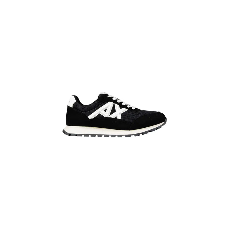 Armani Exchange men’s black running sneakers with white laces white ax logo and contrasting white midsole