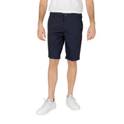 Armani Exchange Short chino bleu marine pour homme en mélange de coton, coupe classique et fermeture boutonnée (vue de face)