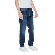 Armani Exchange men’s dark blue denim jeans with classic straight-leg cut subtle fading 100 percent cotton