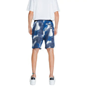 Armani exchange men’s blue and white abstract patterned shorts in cotton-lycra blend for casual wear