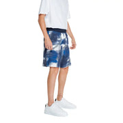 Armani exchange men’s blue and white tie-dye shorts with dark navy waistband in cotton-lycra blend