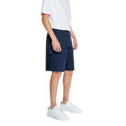 Armani Exchange men’s navy blue cargo shorts with side pockets and belt looped at the waist in cotton material