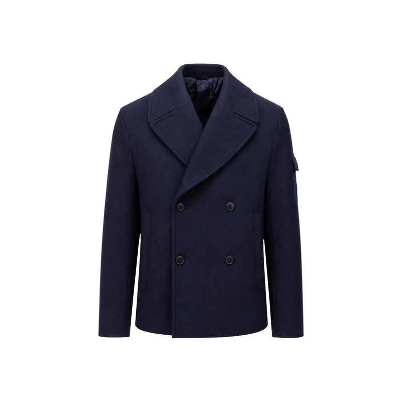 Armani Exchange Blazer bleu marine en laine pour homme, caban croisé bleu marine avec boutons noirs et col structuré
