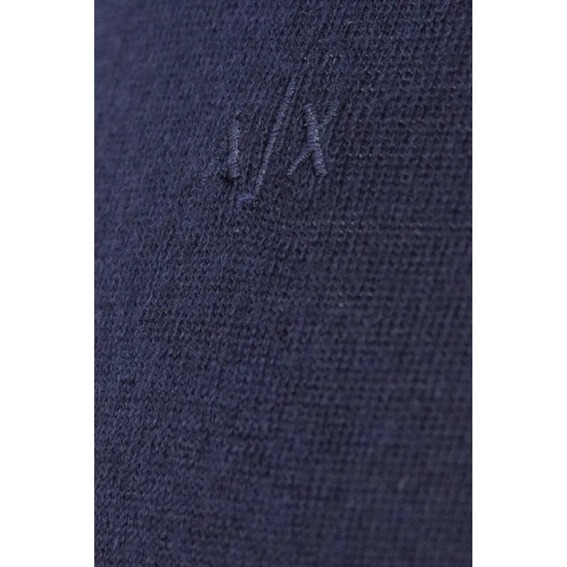 Armani Exchange men’s dark blue wool-blend knit sweater with subtle embroidered logo on the front
