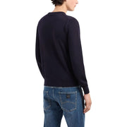 Armani Exchange men’s navy blue wool-blend long-sleeved crew neck sweater for stylish cold weather wear