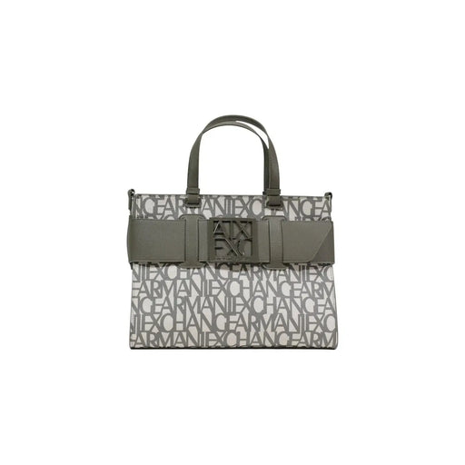 Armani Exchange patterned tote bag in black and gray with olive green handles