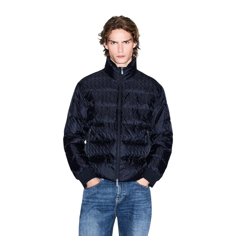 Armani Exchange Schwarze Steppjacke für Herren mit gestepptem geometrischem Muster und gerippten Bündchen, Vorderansicht