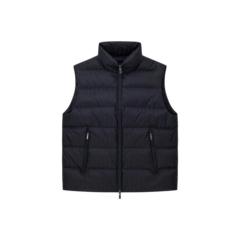 Armani Exchange Doudoune noire pour homme, matelassée, à col montant et fermeture éclair sur le devant (vue de face).