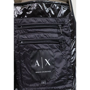 Armani Exchange Doudoune noire pour homme avec finitions brillantes et trois poches zippées, vue de face