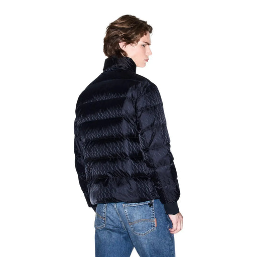 Armani Exchange puffer jacket for men in black with quilted geometric pattern, front view