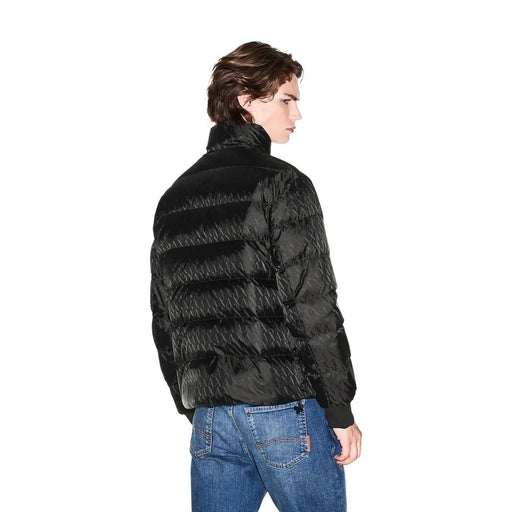 Armani Exchange puffer jacket for men in black with quilted geometric pattern, front view