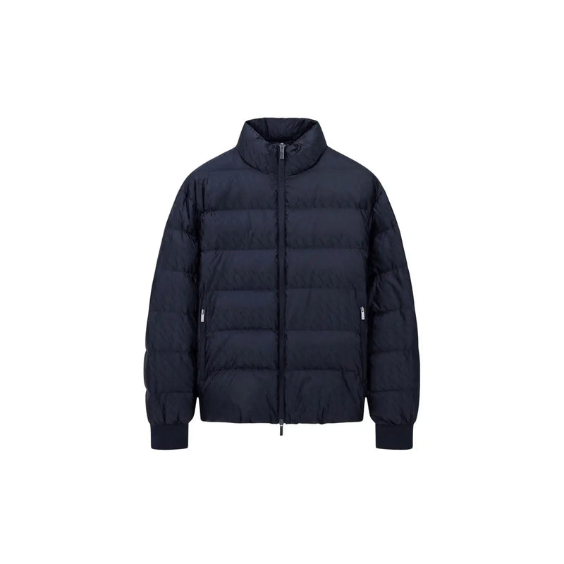 Armani Exchange Dunkelblaue Steppjacke für Herren mit hohem Kragen und horizontalen Ziernähten, Vorderansicht