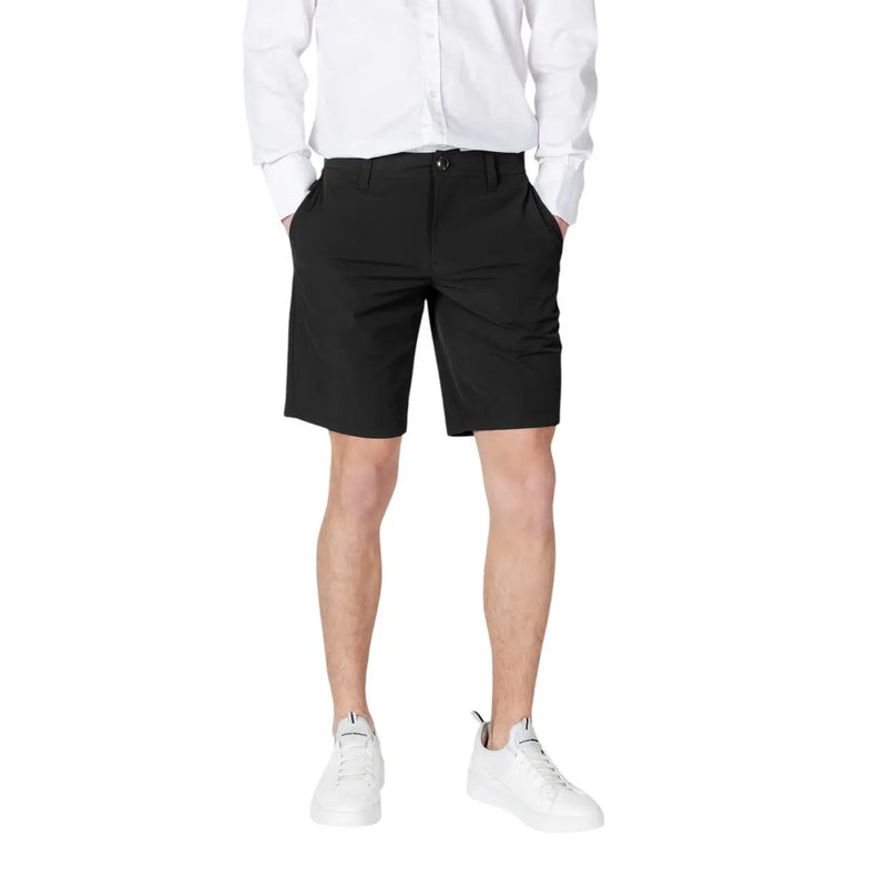 Armani Exchange shorts for men in black chino with classic fit and button closure, front view