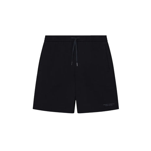 Armani Exchange shorts for men in black with drawstring waistband and subtle logo on lower right leg, front view