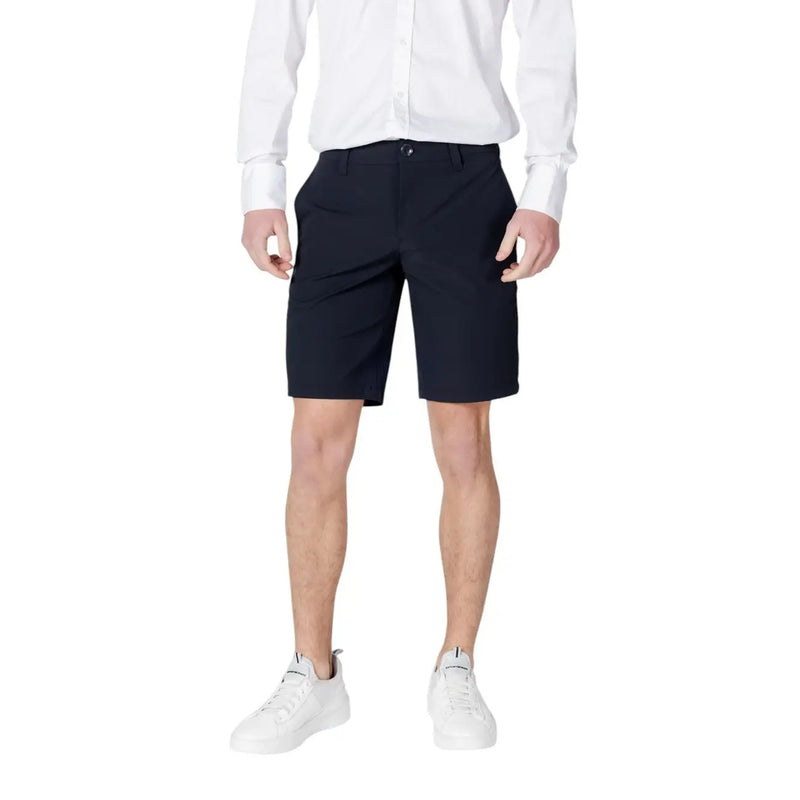 Armani Exchange shorts for men in navy blue with classic fit and subtle stitching details front view