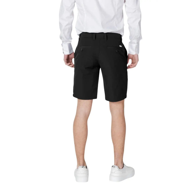 Armani Exchange shorts for men in black with sleek modern cut and subtle side pockets, front view