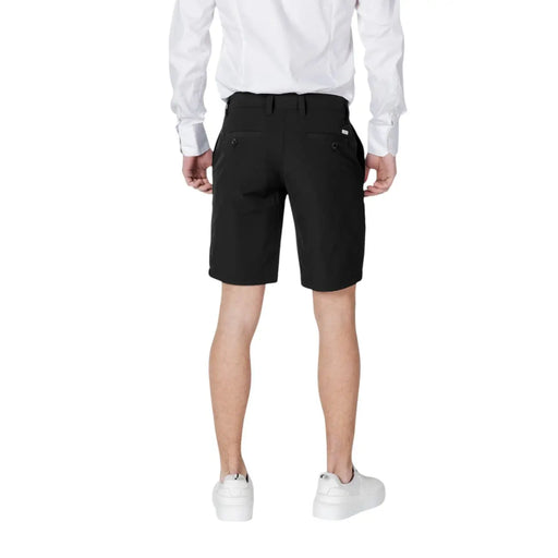 Armani Exchange shorts for men in black with sleek modern cut and subtle side pockets, front view